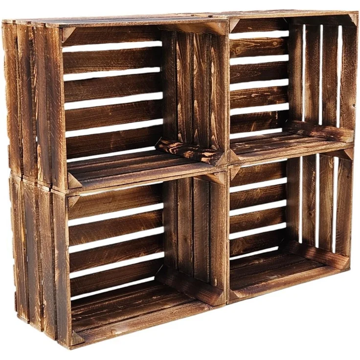 Holzkisten Weinkisten Kisten 4er Set Vintage Geflammt 50 x 40 x 30cm – Bild 1