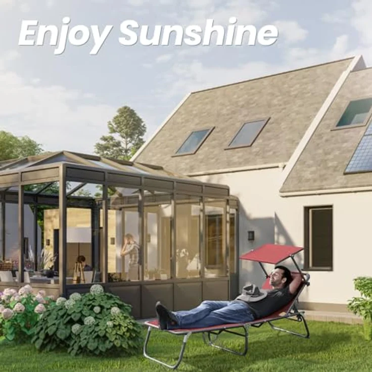 Homecall Sonnenliege mit Dach, schnell trocknendem Schaumstoff, XXL, 200x70 cm - (Rot) – Bild 7