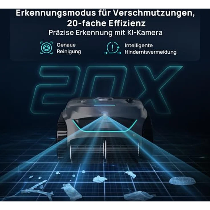 WYBOT (Neues Modell) C2 Vision-A Kabelloser Poolroboter Akku mit KI-Kamera, 8 Modi, starker Saugkraft, Dual-Filter, Wasserlinie, Poolroboter Akku Wand und Boden, App-Blaugraugrün – Bild 2
