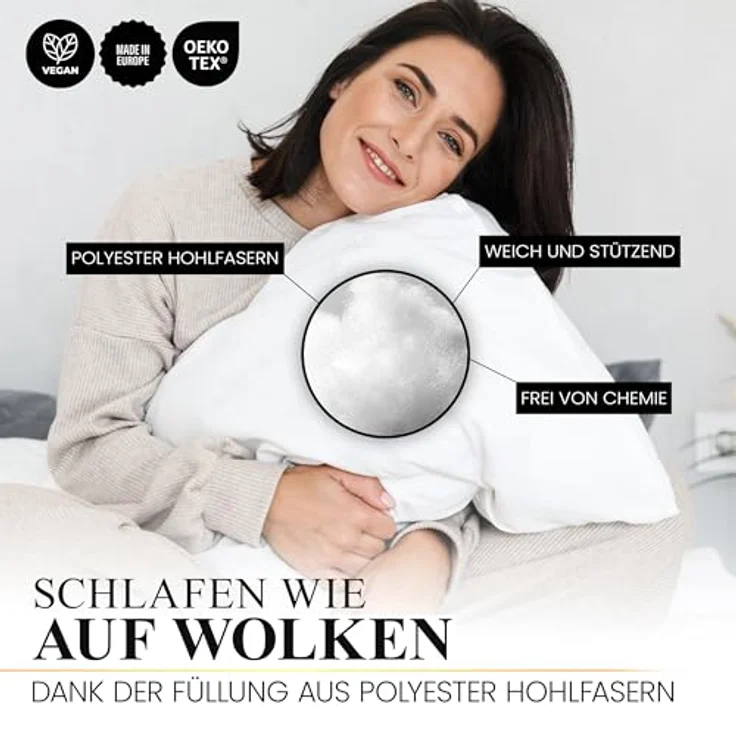 Gentle North Microfaserkissen Hochwertige Kopfkissen in Hotelqualität verschiedene Größen, Füllung: 100% Polyester, Seitschläfer, Rückenschläfer, Seitenschläfer, Bauchschläfer, 1- oder 2-tlg, Reißverschluss für Füllung, waschbar, Made in EU, allergiker... – Bild 6