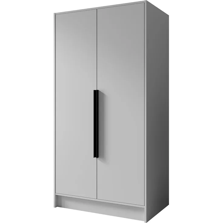 MEBLINI Kleiderschrank PORTINA 100cm - Weiß Matt - mit schwarzen Griffen - Drehtürenschrank ohne Spiegel - Kleiderstangen und Regalböden