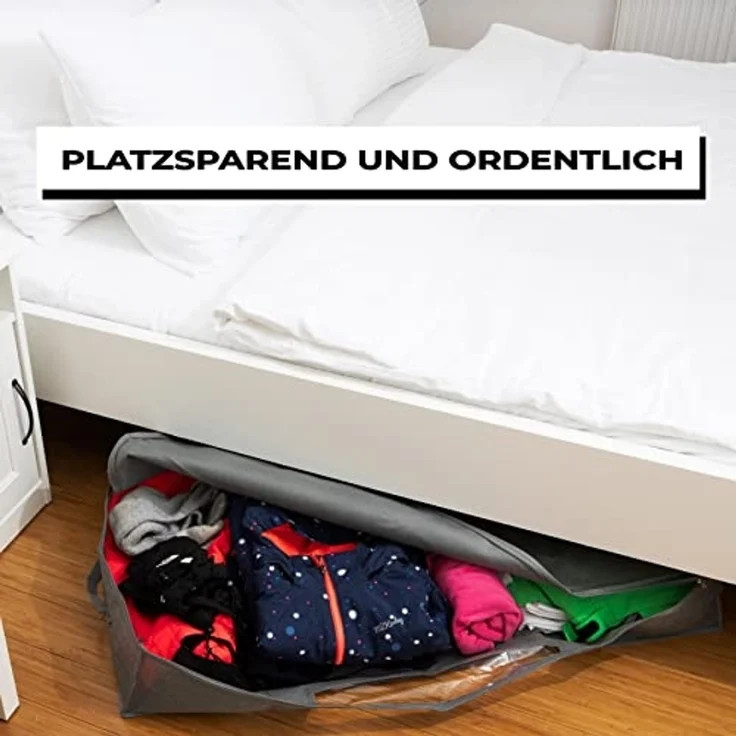 Centi Unterbettkommode Unterbettbox 100l Aufbewahrungstasche für Decken und Kissen (Spar Set, 4 St, 100x45x15 cm), faltbar, mit Sichtfenster – Bild 5