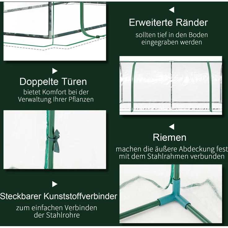 Outsunny Gewächshaus, Kunststoff, Stahl, Transparent, 200L x 100B x 80H cm – Bild 5
