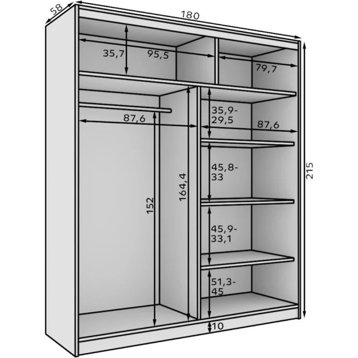 Schiebetürenschrank Schrank BONNY in Schwarz matt 180x215x58 cm – Bild 4