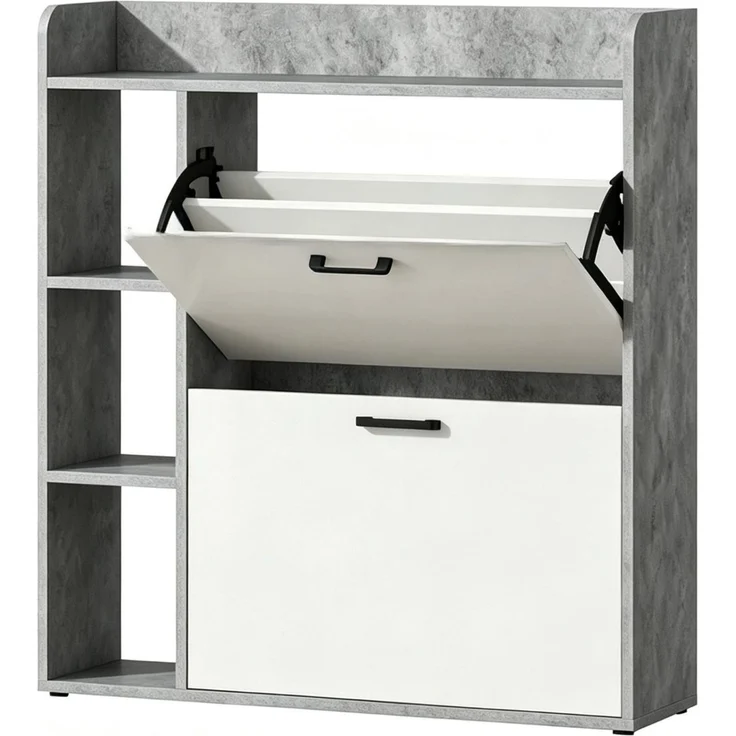 DESVIAE Garderobenschrank Schuhschrank Grau-Weiß aus Spanplatte – 83x90,5x24 cm – 2 Kippschränke – Bild 7