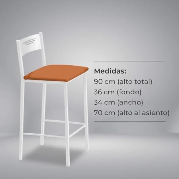 ASTIMESA - Hohe Küchenhocker mit Rückenlehne - Weißes Gestell und Sitzfläche aus Kunstleder - Farbe des Sitzes: Orange. Lieferumfang: 1 Stück, Maße: 90 cm (Gesamthöhe) – Bild 7