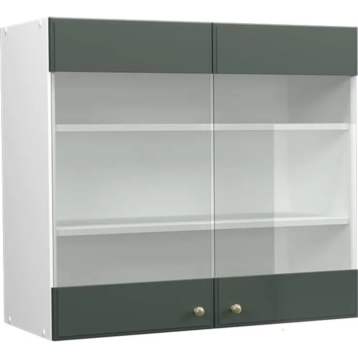 Küchenglasschrank Fame-Line Grün-Gold Landhaus 80 cm Vicco