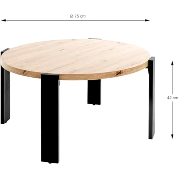 XXXL Couchtisch, rund, Eiche mit Metall- und Holzwerkstoff, 75x42x75 cm, Wohnzimmer – Bild 2
