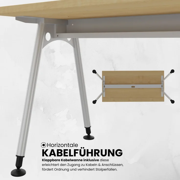bümö manuell höhenverstellbarer Schreibtisch 200x80 cm in Ahorn - PC Tisch höhenverstellbar & groß, höhenverstellbarer Tisch Büro, großer Computertisch verstellbar, A-Serie, AS-20-3 – Bild 3