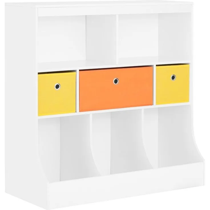 SoBuy Kinderbücherregal mit 5 Ablagefächern weiß und 3 Stoffboxen