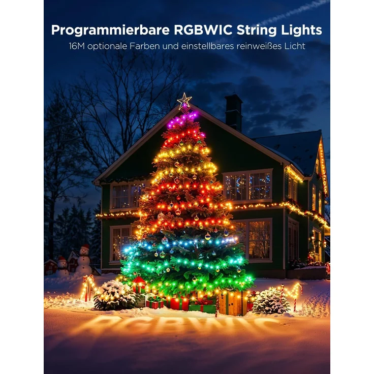 Govee RGBWIC Christmas Lights, 300 LEDs Weilnachtsbeleuchtung Außen, 30M Smarte Lichterkette Innen für Weihnachtsdeko, 130+ Szenen-Modi, Shape Mapping, Kompatibel mit Alexa, Grünes Kabel – Bild 3