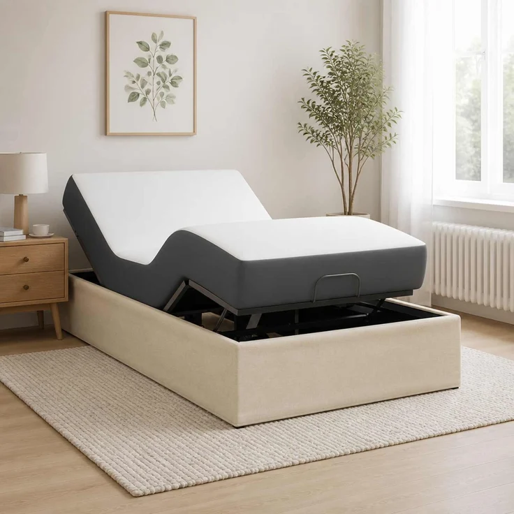 vidaXL Elektrisch verstellbares Bettgestell Creme 200 x 80 x 33,5 cm 42037276 – Bild 1