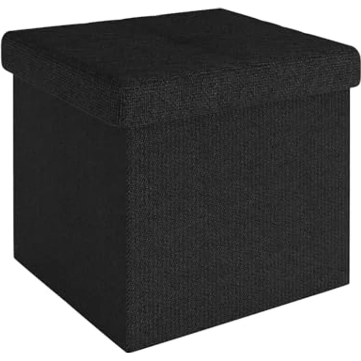 Intirilife Sitzhocker (Sitzwürfel mit Stauraum 30x30x30 cm in PIANO SCHWARZ - Fußablage), Faltbare Sitzhocker - aus Stoff mit Mulden - Aufbewahrungsbox Truhe – Bild 2