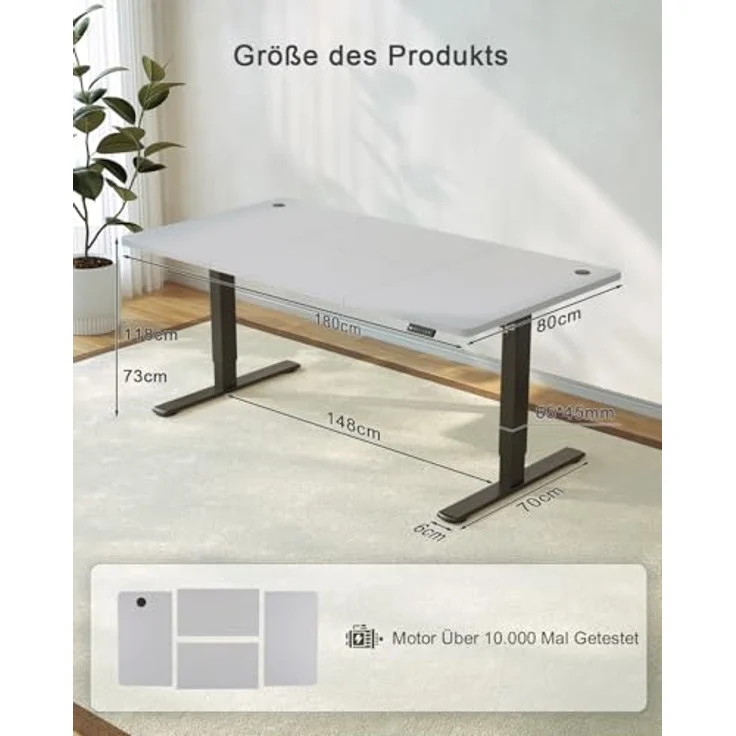 JUMMICO Höhenverstellbarer Schreibtisch 180x80 cm, USB-A-Anschluss | Schreibtisch Höhenverstellbar Elektrisch, Erinnerung bei langem Sitzen Stehschreibtisch, Computertisch Grau und Schwarz – Bild 3