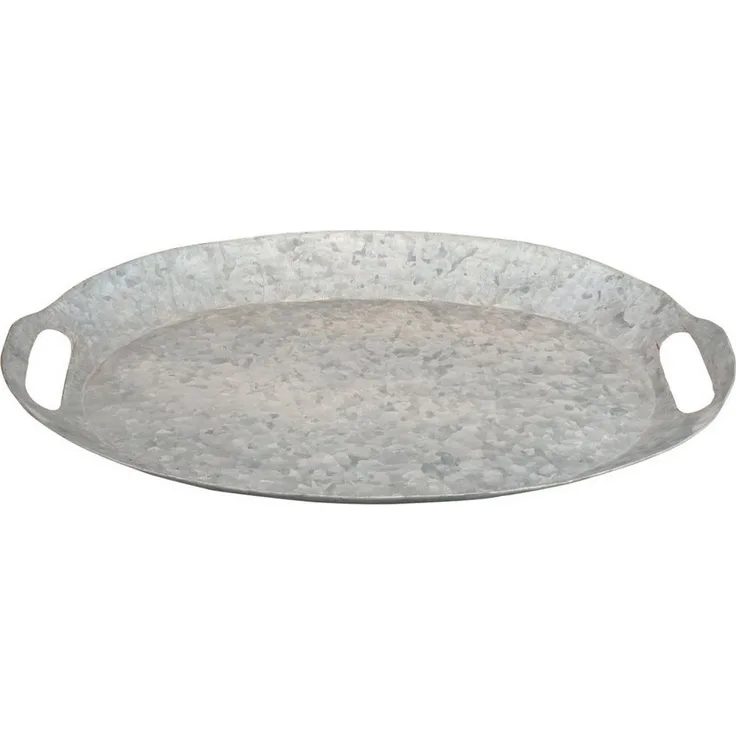 Viana Dekotablett Deko-Tablett Oval Zink Optik Vintage Shabby Chic Metall Silbergrau