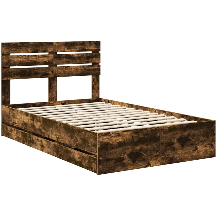 vidaXL Bettrahmen Geräucherte Eiche 135x190 cm Ingenieurs Holz 3411512 – Bild 3