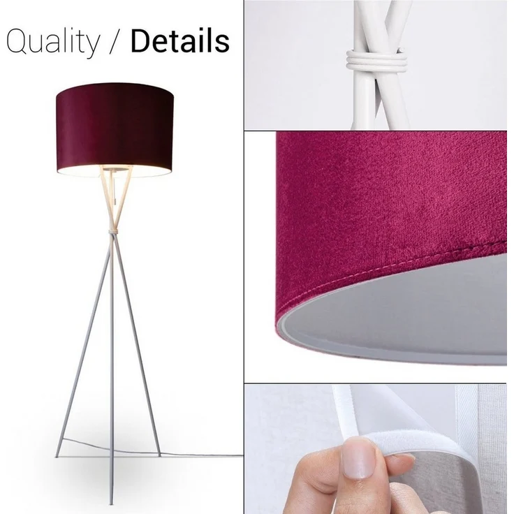 Paco Home Stehlampe Kate uni Color, ohne Leuchtmittel, Wohnzimmer Dreibein Standleuchte Velour Höhe 177,5cm Filigran E27 – Bild 2