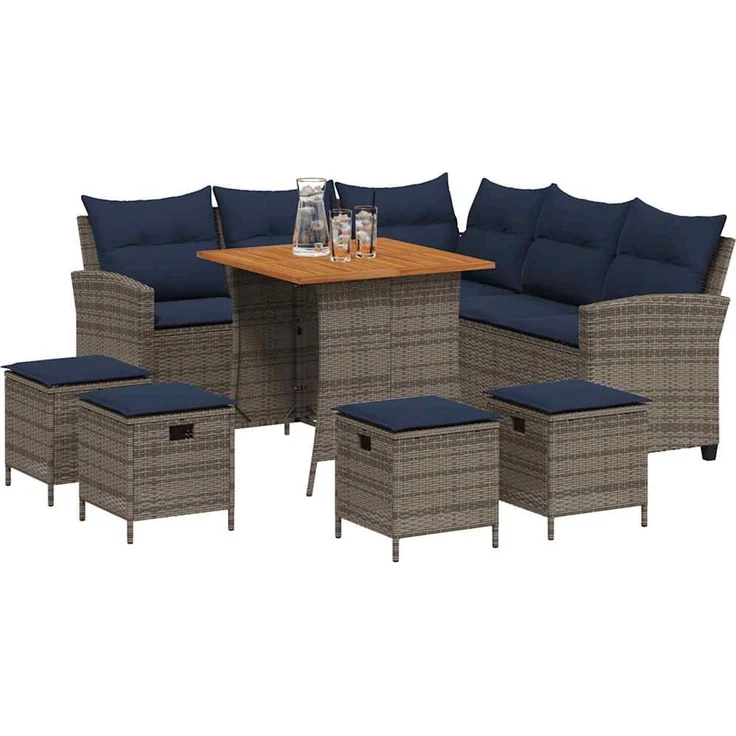 vidaXL 6-tlg. Garten-Sofagarnitur mit Kissen L-Form Grau Poly Rattan 3213544 – Bild 3