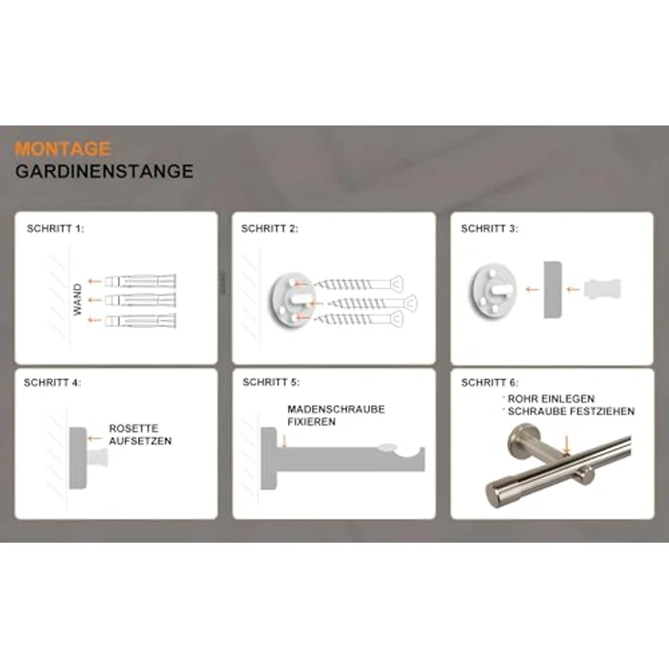 iso-design Gardinenstange 20 mm Farbe Edelstahl, Endstück Kappe, Ø 20 mm, 1-läufig, Fixmaß, verschraubt, Metall, Rohr aus Edelstahl – Bild 6