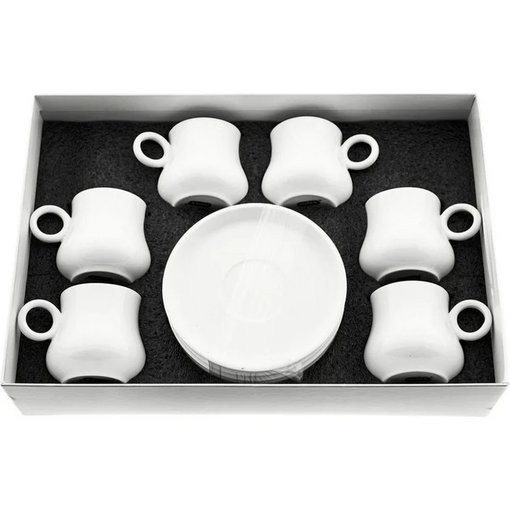 Mulex 12 Teiliges Set Mokkatassen mit Untertasse aus Porzellan Mokkaservice 100 ml Weiß – Bild 2