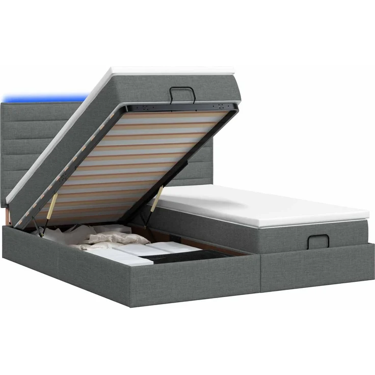 vidaXL Ottoman-Bett mit Matratze und LED Dunkelgrau 180 x 200 cm Stoff 3458417 – Bild 2