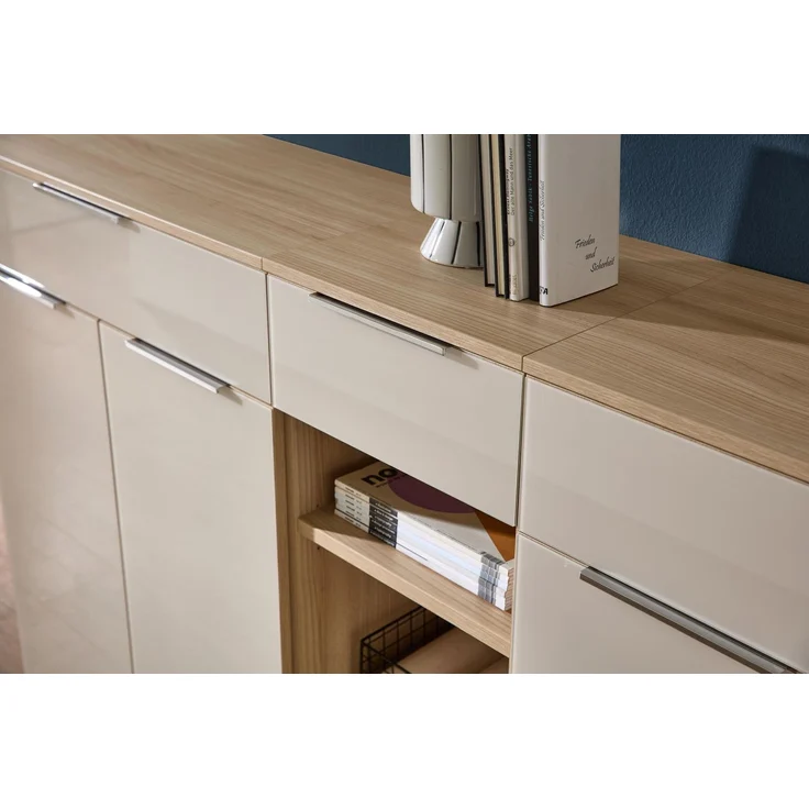 Komplettbüro Büro-Set SANTORIN V Riva Eiche & Glas Cashmere 7-teilig – Bild 3