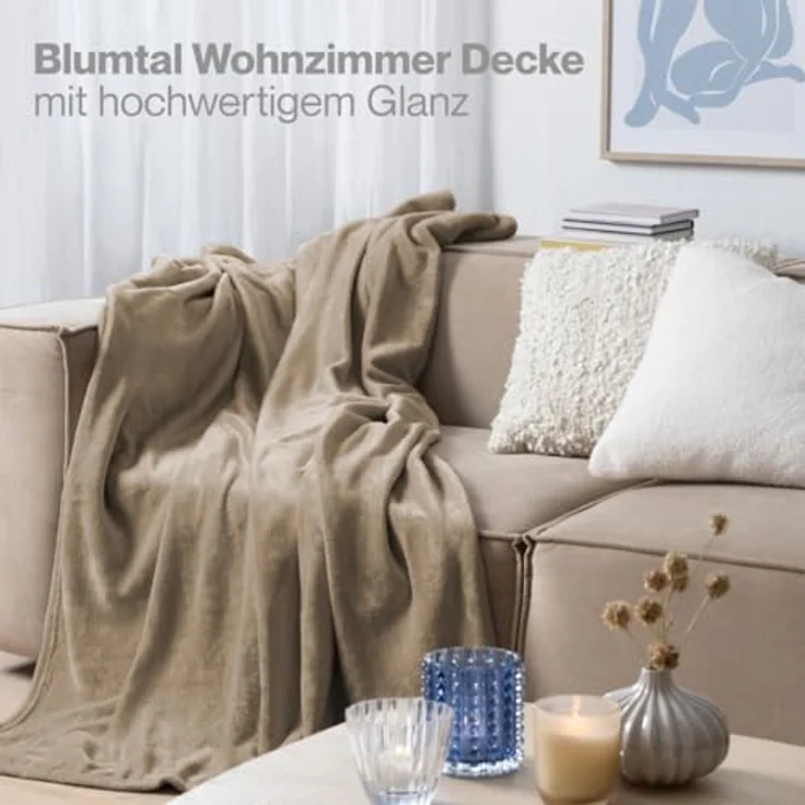 Blumtal Kuscheldecke flauschig - Oeko-TEX zertifizierte Fleecedecke 150x200 cm - Wohndecke 150x200 cm - Taupe Decke - Wohn- & Kuscheldecke Fleecedecke Taupe – Bild 7