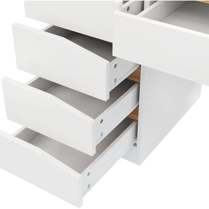 Schreibtisch aus Spanplatte mit 5 Schubladen, 140x50x78 cm, Weiß/Eichefarben – Bild 7
