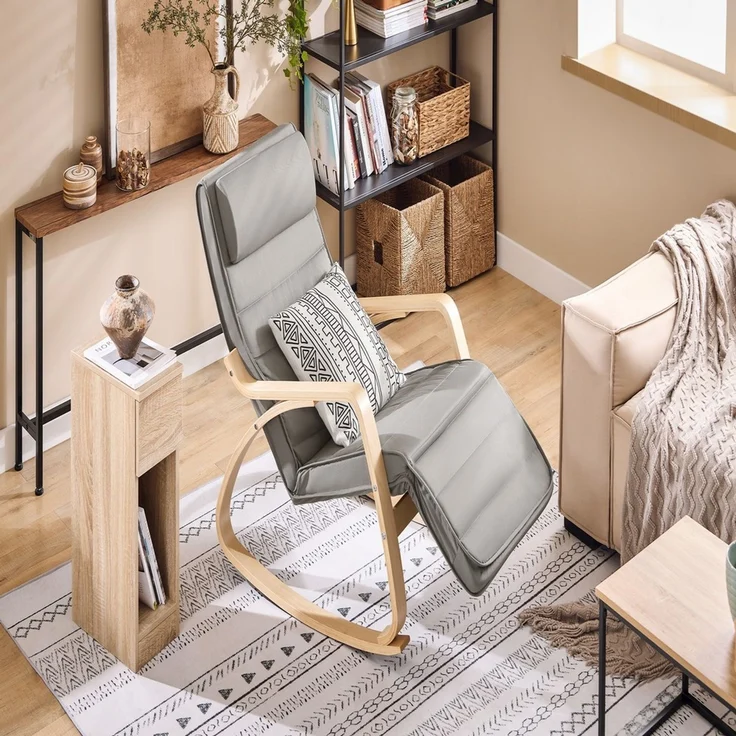 SoBuy FST16-DG Schaukelstuhl, Stoff, Lackiert, Dunkelgrau, 138 x 90 x 78 cm – Bild 2