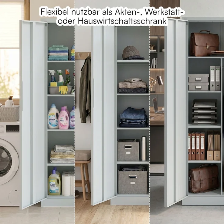 STEELSØN 'Regulus' Aktenschrank, Metall, grau, 175x40x80 cm, abschließbar, Metallschrank mit 5 Fächern, geeignet als Werkzeugschrank – Bild 8