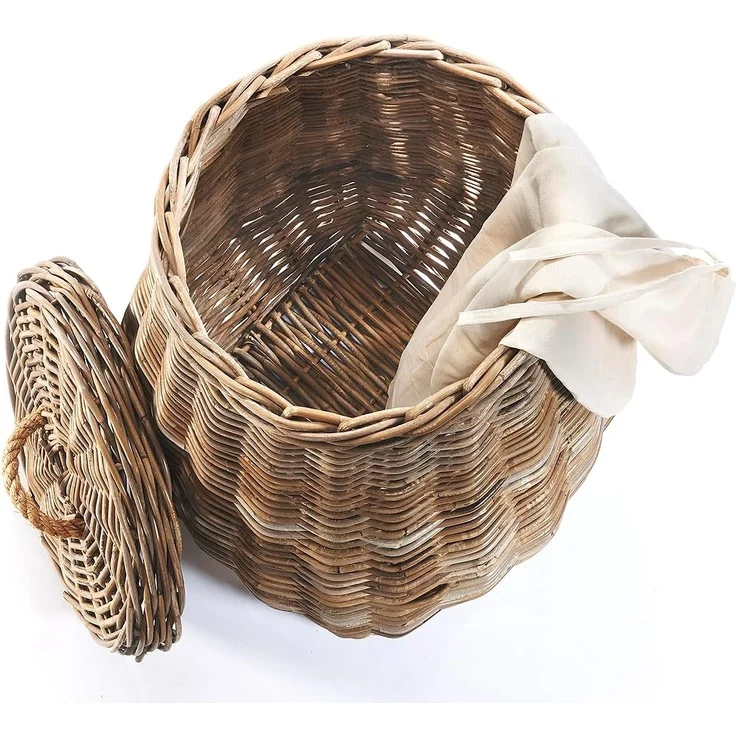 Kobolo Wäschekorb Wäschebehälter rund - Rattan kubu grey mit Deckel – Bild 3