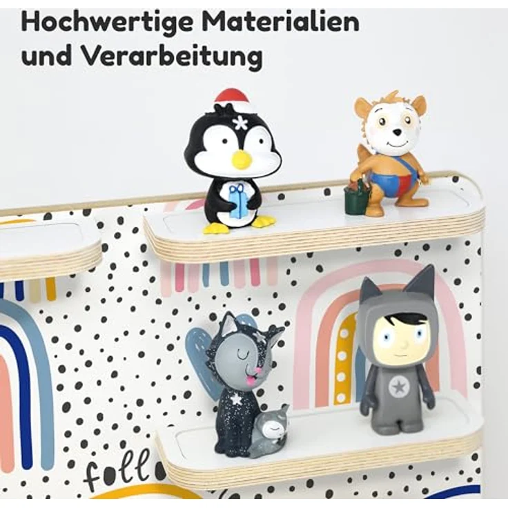 stadtecken Holzregal für Musikbox – Passend für Toniebox & ca. 40 Tonies | Perfekte Aufbewahrung fürs Kinderzimmer | Zum Aufhängen | Erweiterbar (Regenbogen ohne Musikbox) – Bild 6