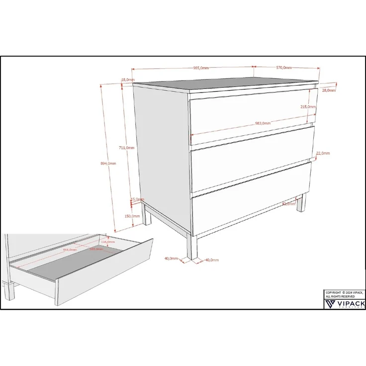EVA Artikel-Set 4-tlg. best aus, Kommode mit Wickelaufsatz, Babybett 60x120 cm, Kleiderschrank 2-trg. – Bild 10