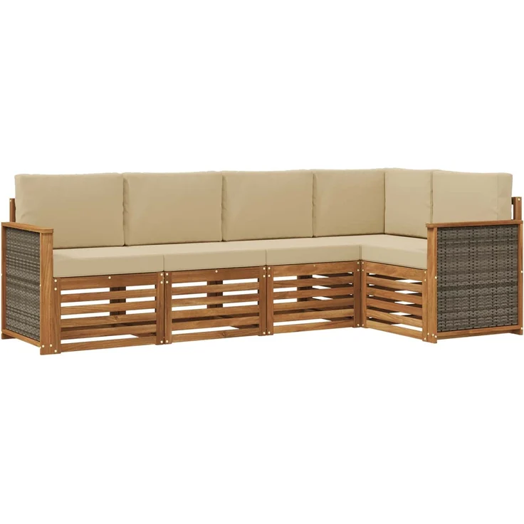 vidaXL Outdoor-Sofagarnitur 4 stk. 5-Sitzer Natur und Beige 3384349 – Bild 2