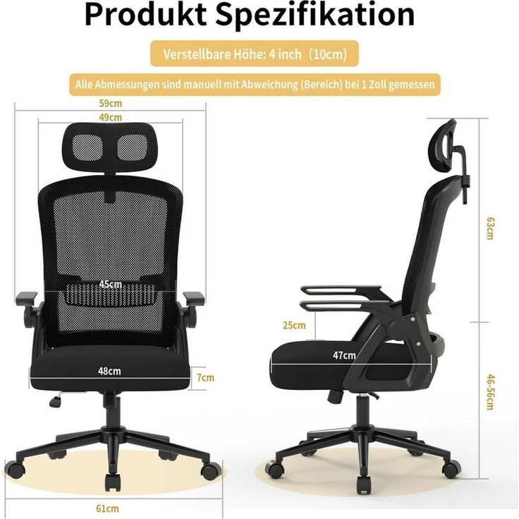 ZAISZE Bürostuhl Ergonomischer Bürostuhl drehbar höhenverstellbar, Komfort & Stil (Passende Kombination), Verstellbarer Bürostuhl, geeignet für das Homeoffice – Bild 4