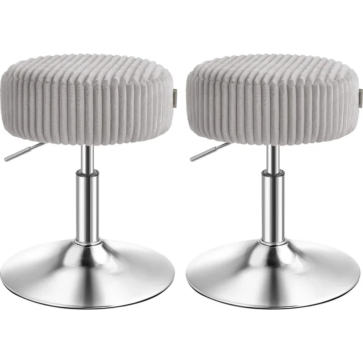 VASAGLE 2er Set Schminkhocker, Höhenverstellbar, Cord, Grau | 360° Drehbarer Hocker, Schminkstuhl, Sitzhocker, dicke Polsterung, für Schlafzimmer, Küche, Esszimmer