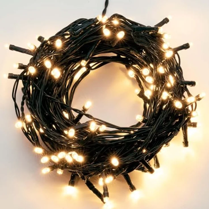 hellum LED Lichterkette außen mit 400 LED, Lichterkette Strom warmweiß mit Timer-Funktion, outdoor 49,9m mit Außen-Transformator, Kabel grün 577204 – Bild 2