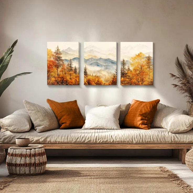 Aquarell Gold Wald Leinwand Bilder Set Wohnzimmer 30cm x 40cm x 3 – Bild 2