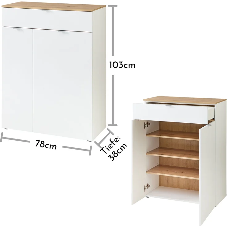 Garderoben-Set >Bari< (4-teilig) weiss matt / Eiche - 158x200x38cm (BxHxT) – Bild 9