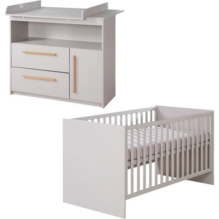 roba Babyzimmer Set Lea 2-teilig Babybett 70x140 cm Wickelkommode Beige/Grau – Bild 4