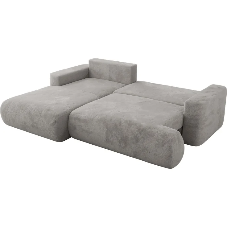 Ecksofa OVO mit schlaffunktion und bettkasten, Wellenfeder, lose Kissen, L-form 271x195 cm - Hellgrau Plüsch - linke Seite – Bild 5