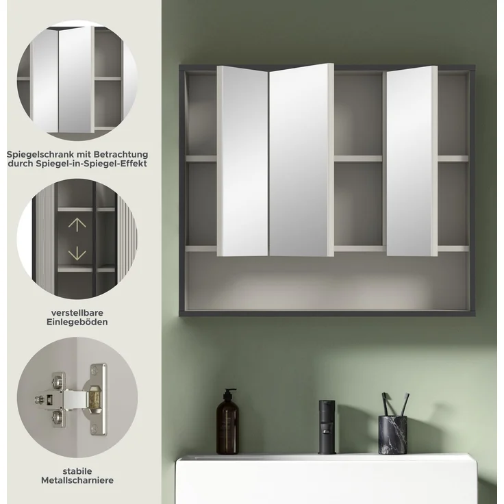 Spiegelschrank (B/H/T: 80x68x19 cm) in Kaschmir Nachbildung – Bild 8