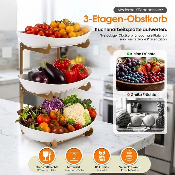Roxlin Etagere Obstkorb 2 Etagen, Obstständer für Küchenarbeitsplatte, 3-Etagen – Bild 2