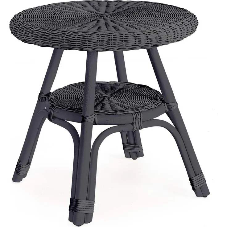 Gartenbeistelltisch Silles aus Rattan, klassisch rundes Design, schwarz, pflegeleicht und stabil