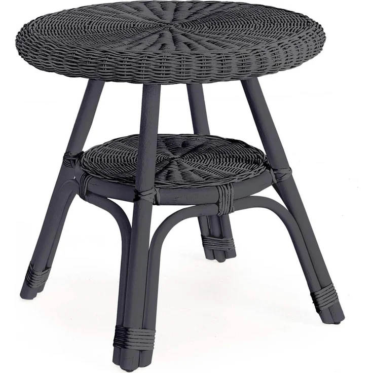 Gartenbeistelltisch Silles aus Rattan, klassisch rundes Design, schwarz, pflegeleicht und stabil