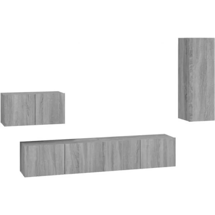 4-tlg. TV-Schrank-Set Grau Sonoma Holzwerkstoff [3114340]