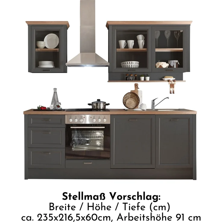 JASMIN Moderne Küchenzeile ohne Elektrogeräte in Graphit, Artisan Eiche Optik - Geräumige Einbauküche im Landhausstil - 235 x 216,5 x 60 cm (B/H/T) – Bild 4