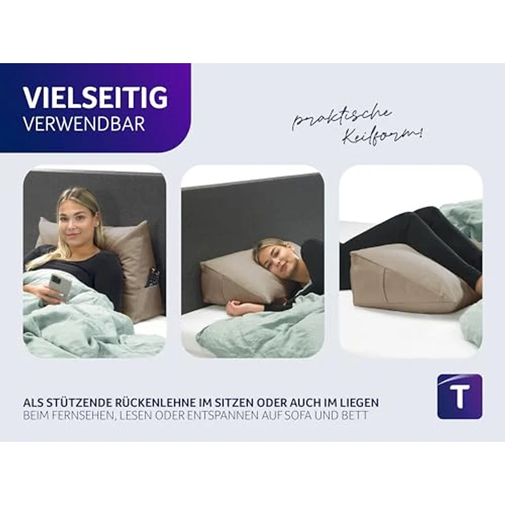 Traumnacht Cozy Rückenkissen, Lesekissen,abnehmbarer, waschbarer Bezug aus 100% Polyester,praktisches Seitenfach,Öko-Tex zertifiziert,produziert nach deutschem Qualitätsstandard,70x40 cm, hellbraun, – Bild 6