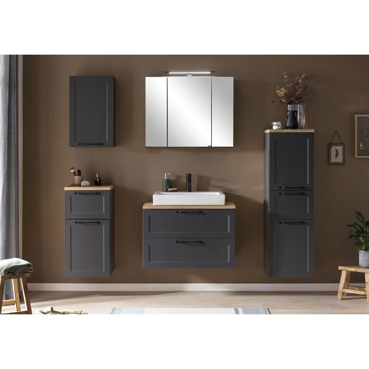 Waschtisch >Lyon< in grau, Wotaneiche, MDF - 80x63x47cm (BxHxT) – Bild 7