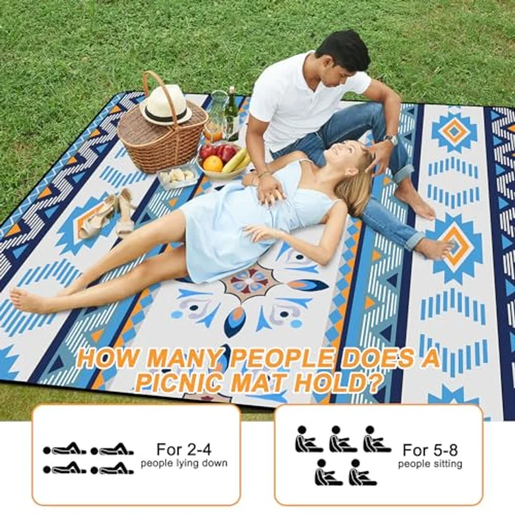 EXTSUD Outdoor Picknickdecke, 200x200 cm Camping Picknick Matte Feuchtigkeit Pad Meeres-Herz Tragbare Picknick Decke Wasserdicht Campingdecke Stranddecke mit Tragegriff Picknick Matte – Bild 8